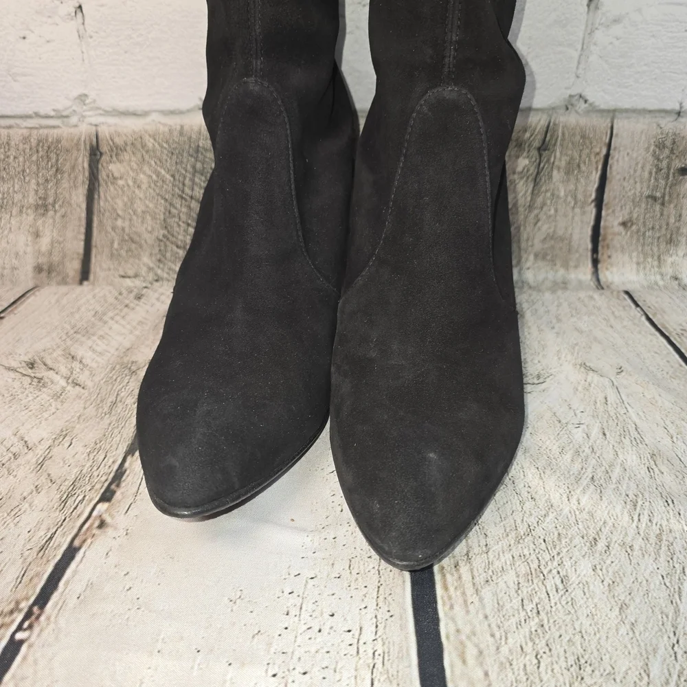 Stuart Weitzman Black Over-the-Knee Suede Tiemodel Almond Toe Womens Boots 9 EUC